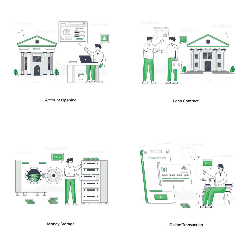 Pack of Bank Accounts Flat Illustrations vector