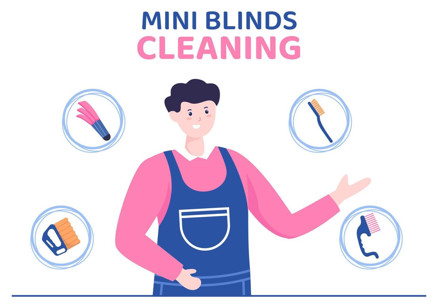 Mini Blinds Service Window and Curtains Treatment using Various Cleaning Tools or Home Interiors in Flat Cartoon Illustration vector