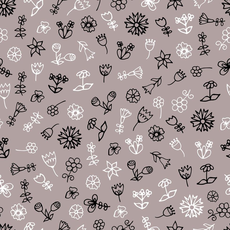 Seamless pattern of spring flowers. Digital scrap paper. Simple flowers are hand drawn in doodle style vector