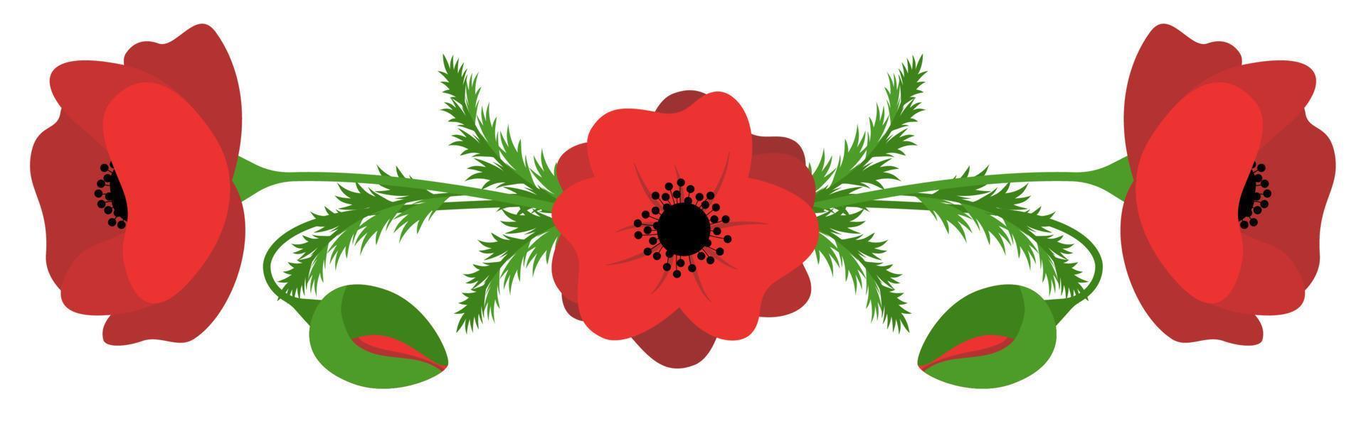 Red Poppy Flowers Vector Ornament