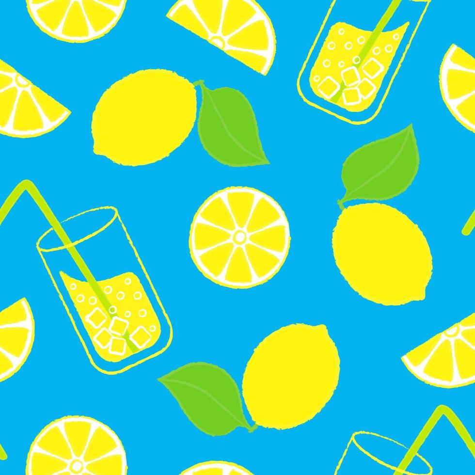 Vector Seamless Pattern With Juicy Lemons and Fresh Lemonade