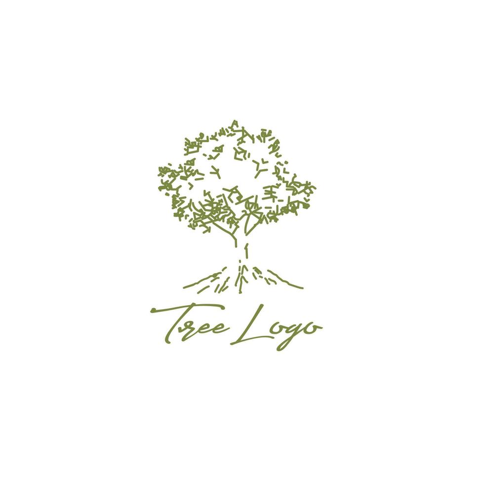 logotipo de árbol de arte de línea vintage vector