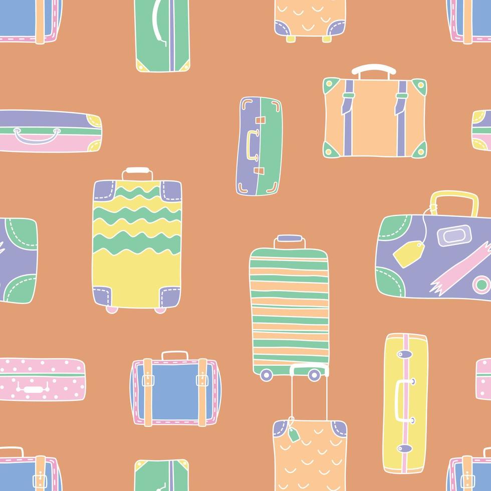 Seamless Pattern With Suitcases. Hand Drawn Flat Vector Illustration. The Concept Of Trave