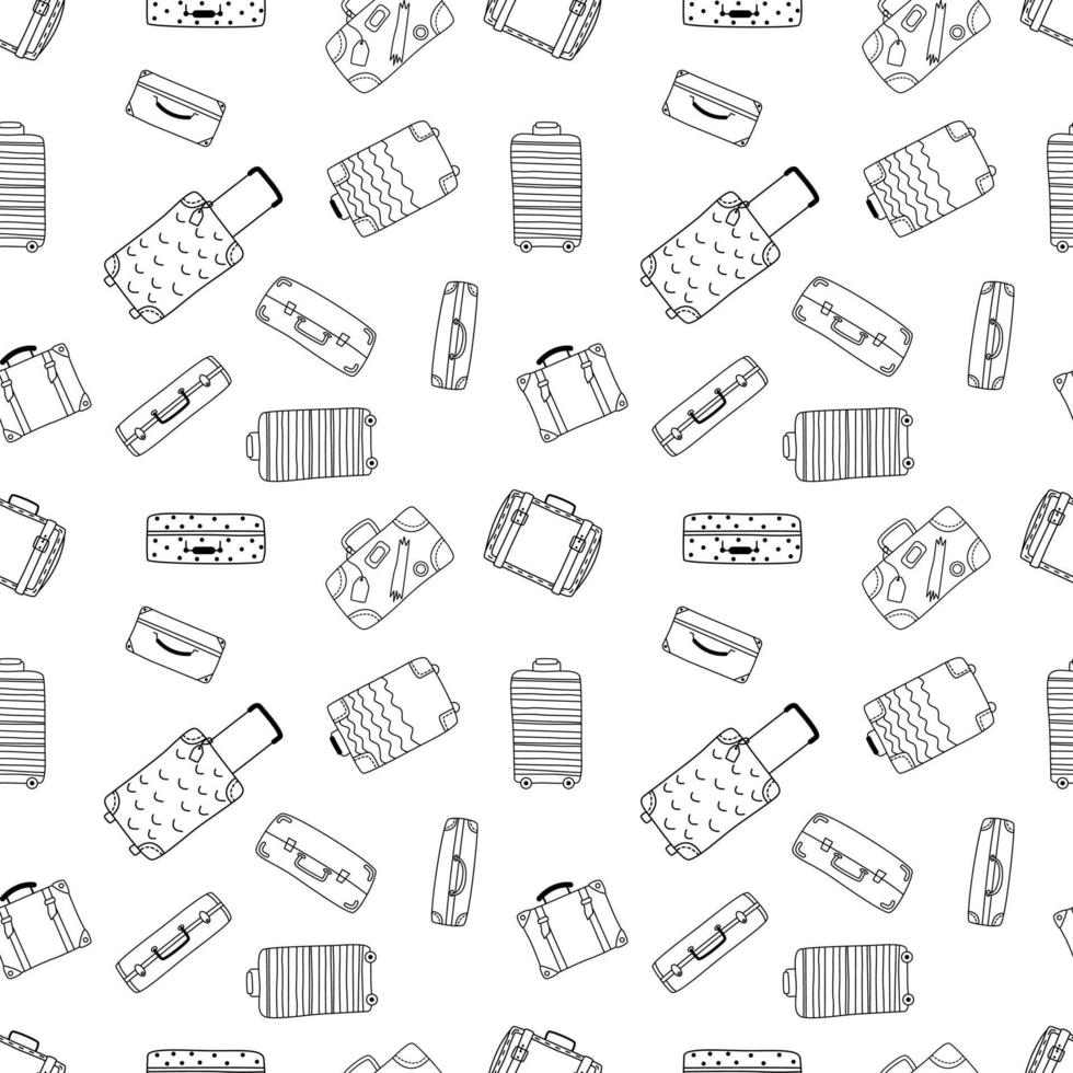 Seamless Pattern With Suitcases. Hand Drawn Outline Vector Illustration. The Concept Of Travel.