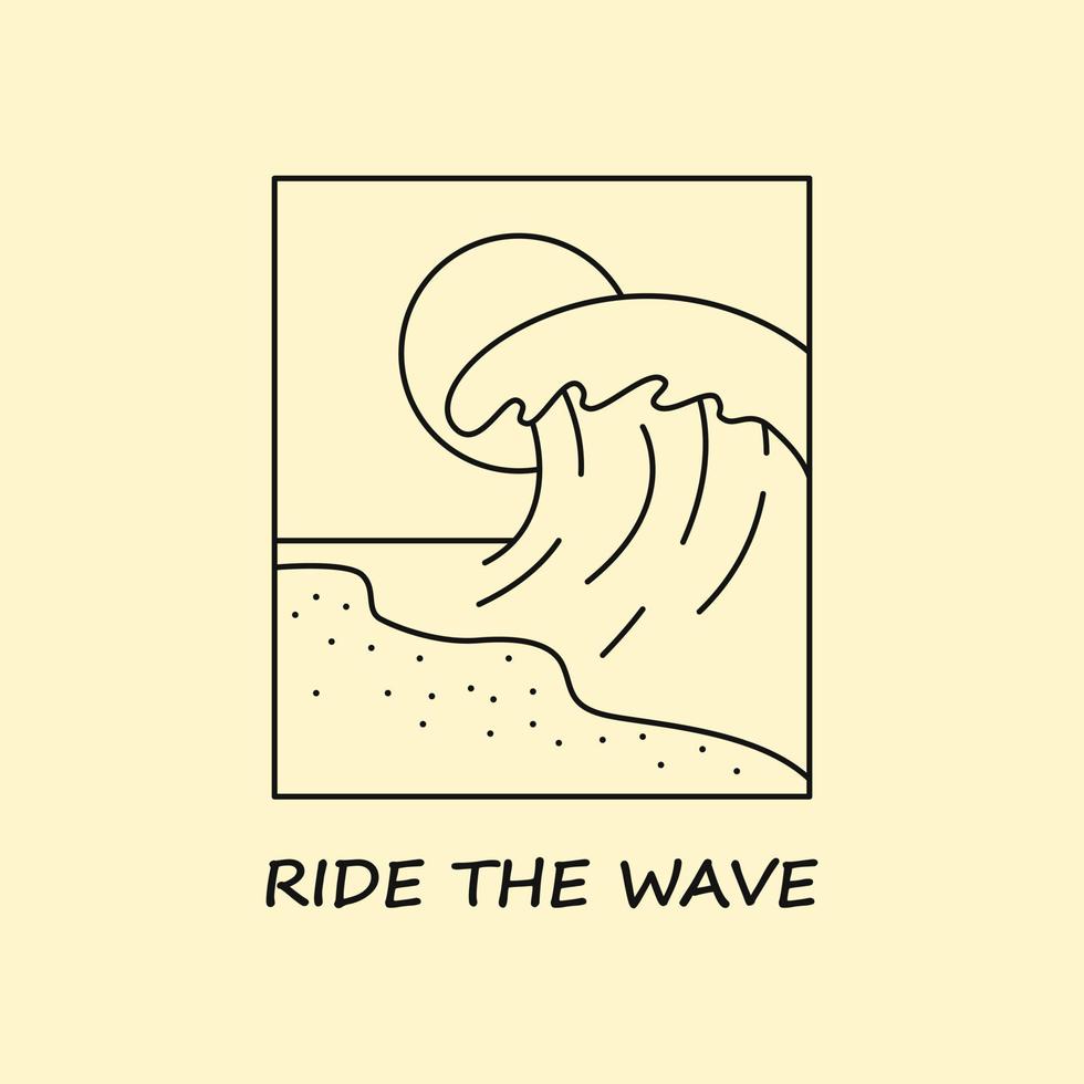 Ride The Wave. A Wave On The Sea. Hand Drawn Outline Vector Illustration.