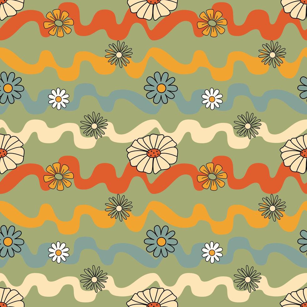 Seamless Pattern With Doodle Style Flowers. Hippie Print Concept. vector