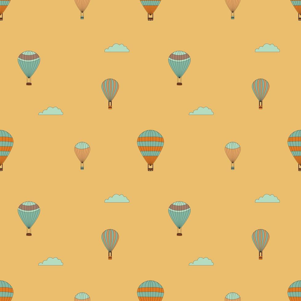 Hot Air Balloons In The Sky. Coloring Page In Retro Style. Seamless Pattern. vector