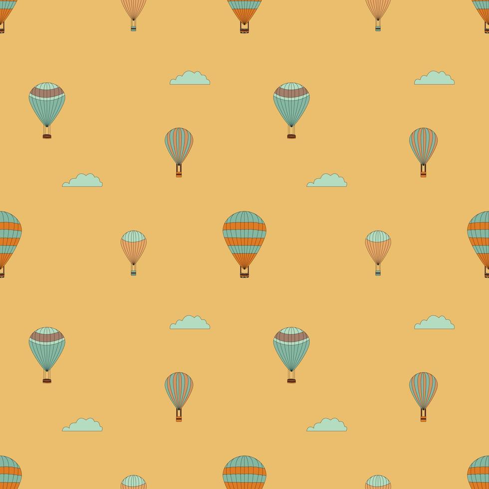 globos aerostáticos en el cielo. página para colorear en estilo retro. patrón sin costuras vector