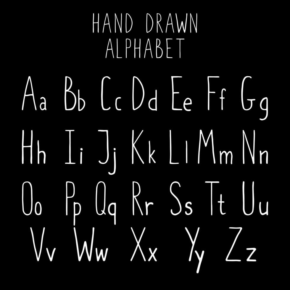 Simple Hand Drawn Alphabet. English Alphabet, Marker Style, Doodle. For Poster, Card, Prints, Design, Decoration. vector