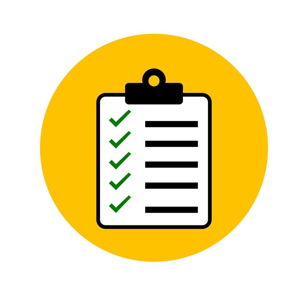 Clipboard with checklist icon in yellow circle vector