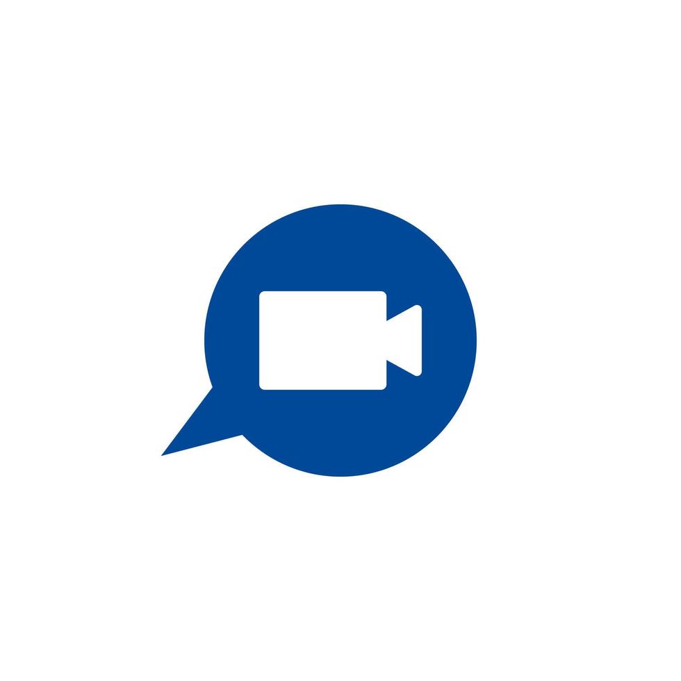 Video chat icon in navy blue speech bubble. vector