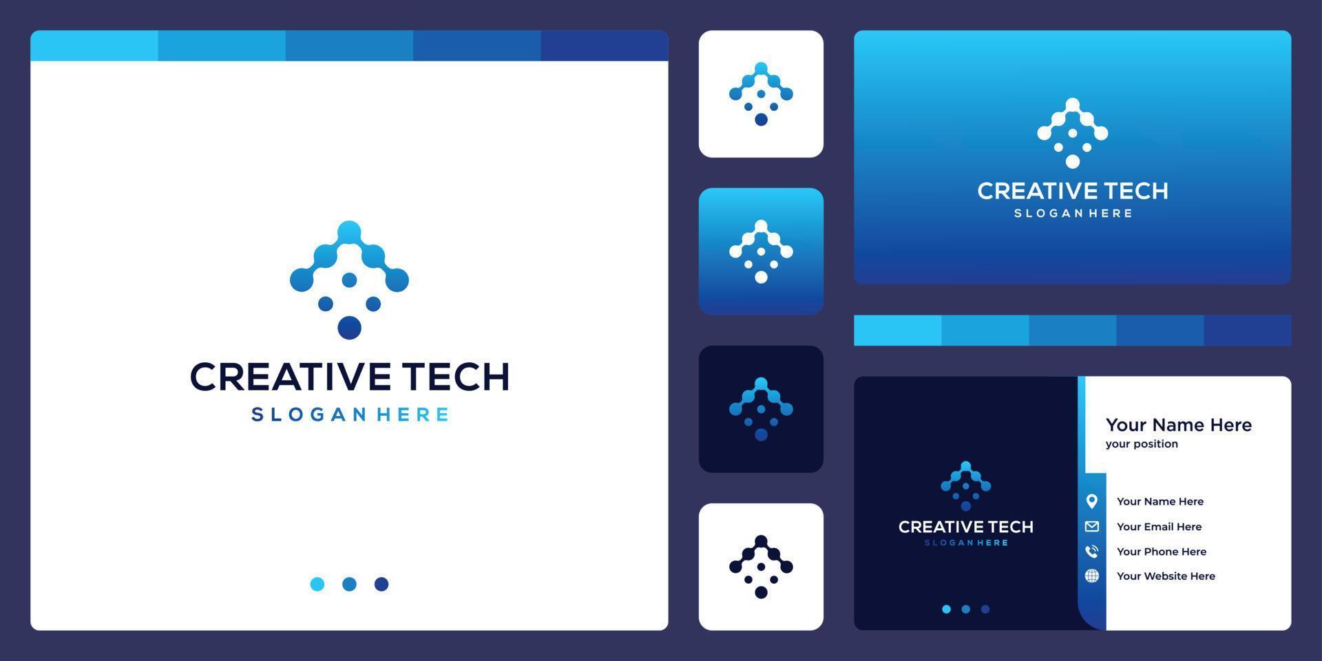 logo arrow mark with tech style and gradient color. business card. vector