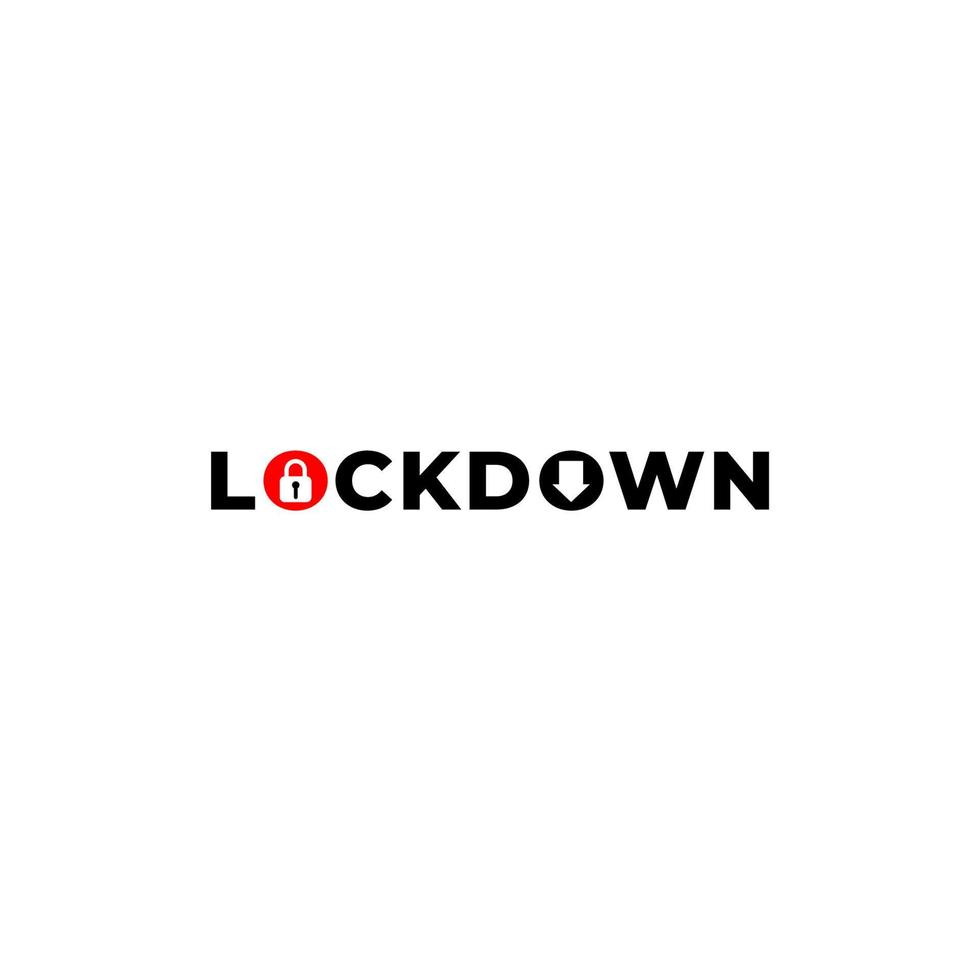 Lockdown sign illustration isolated on white background. padlock, down arrow, red ellipse shape icon. Warning logo concept. Protection design element. Lock logo template vector