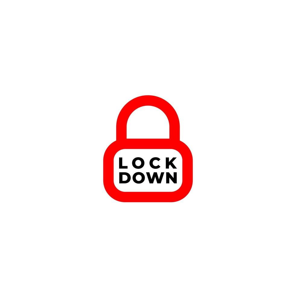 Lockdown sign illustration isolated on white background. Red padlock shape icon. Warning logo concept. Protection design element. Lock logo template vector