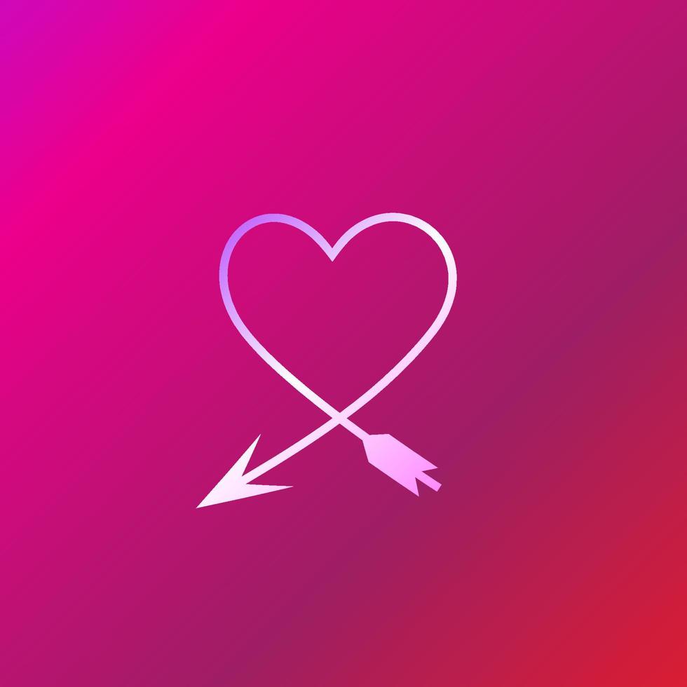 Heart shape with arrows element isolated on magenta purple gradation background, Silver love symbol illustration vector