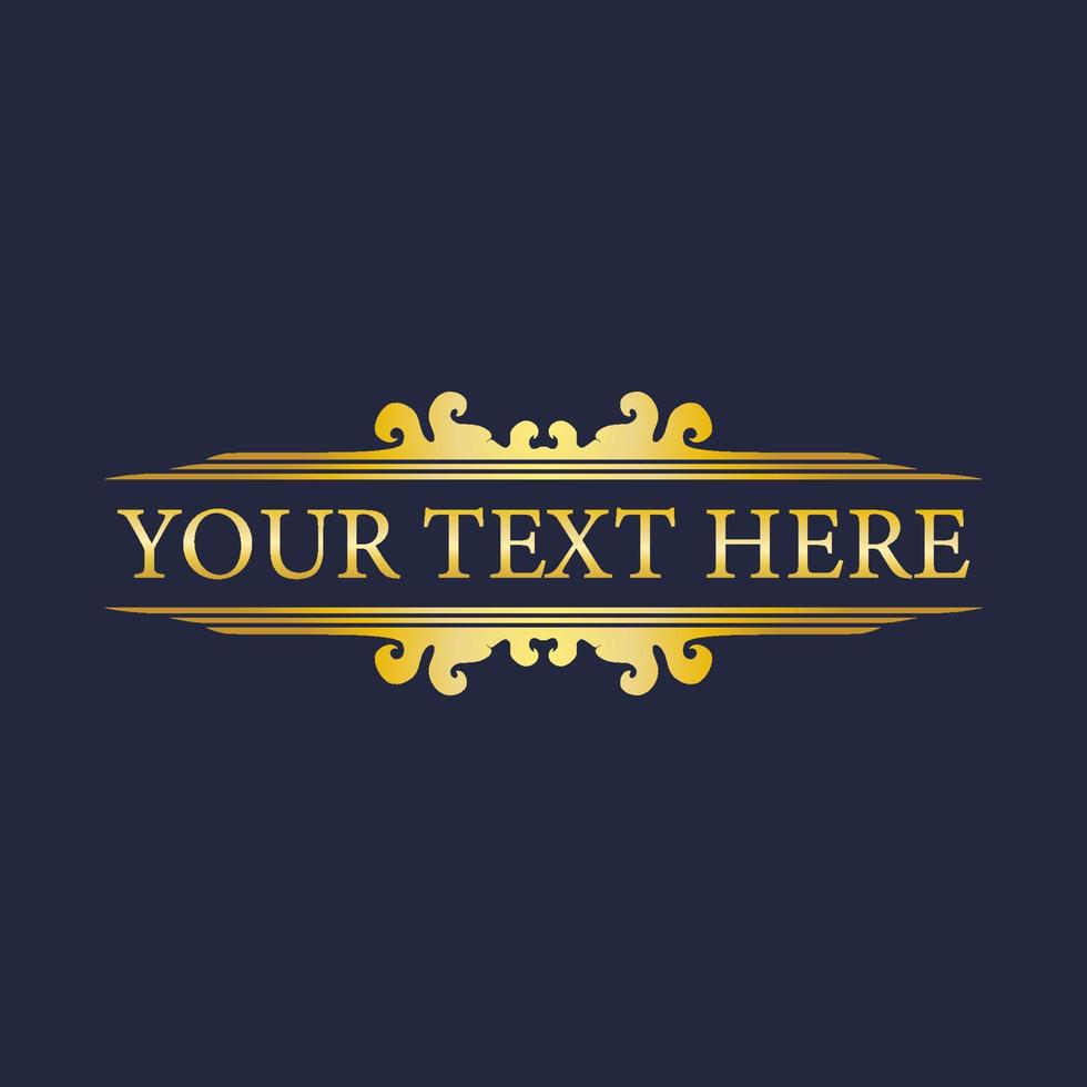 Decorative gold title frame isolated on navy blue color background. Classic floral ornament, Design Element vector