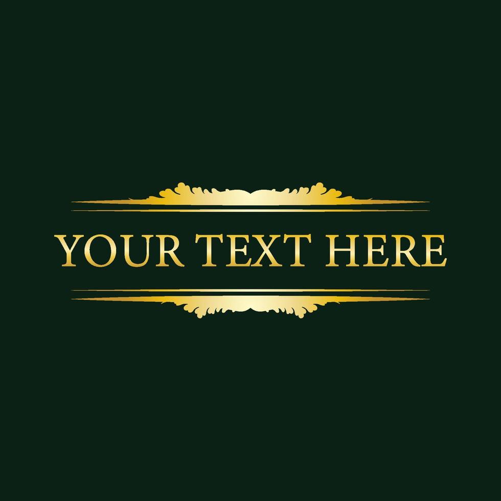 Decorative gold title frame isolated on dark green color background. Classic ornament, Design Element vector