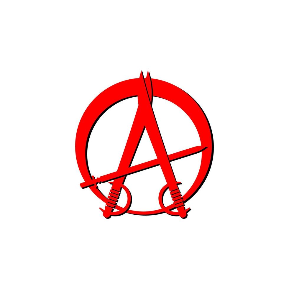 ilustración de signo de anarquía roja con tres elementos de forma de espada, archivo vectorial eps 10 vector