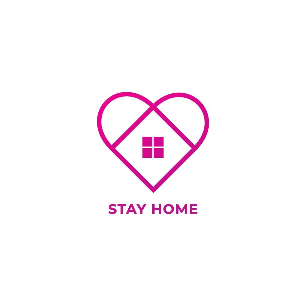 Stay Home Outline Logo Design Isolated on White Background. Home and Heart illustrated the protection and love. Stop spread of coronavirus. Fight Covid19 campaign. Pink Magenta vector