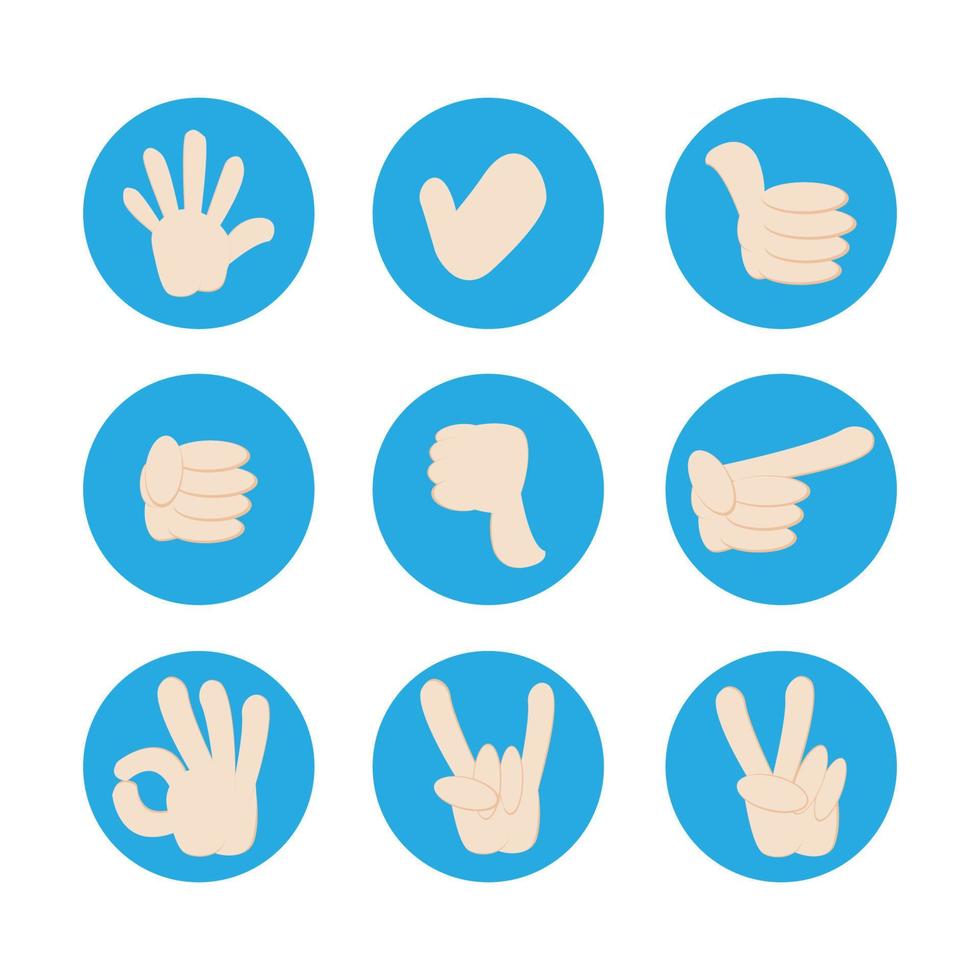 Hand and finger gesture vector set. Flat Cartoon illustration isolated on white background