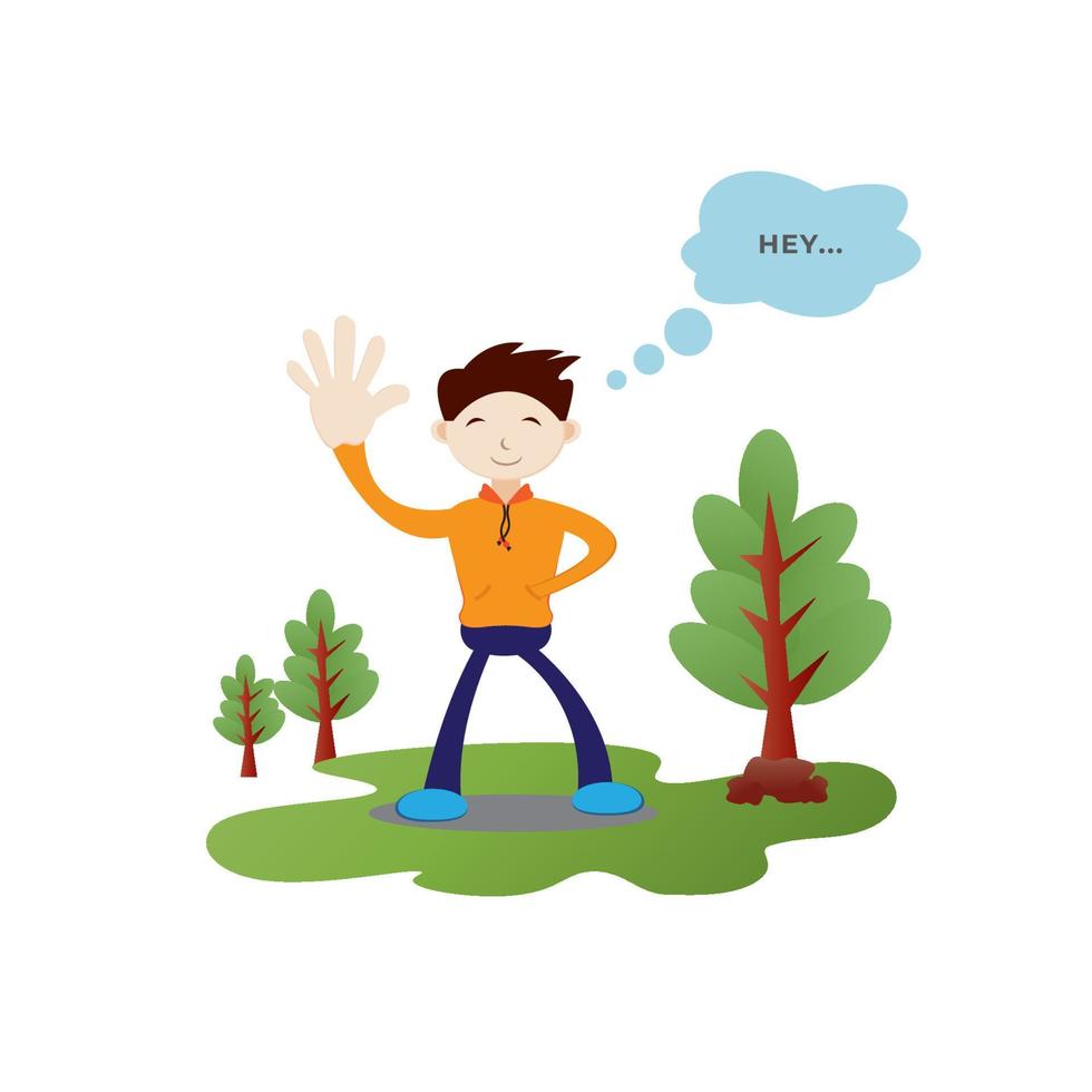 Flat character vector illustration. Boy with cute face expression. Say Hello, Say Hi images.