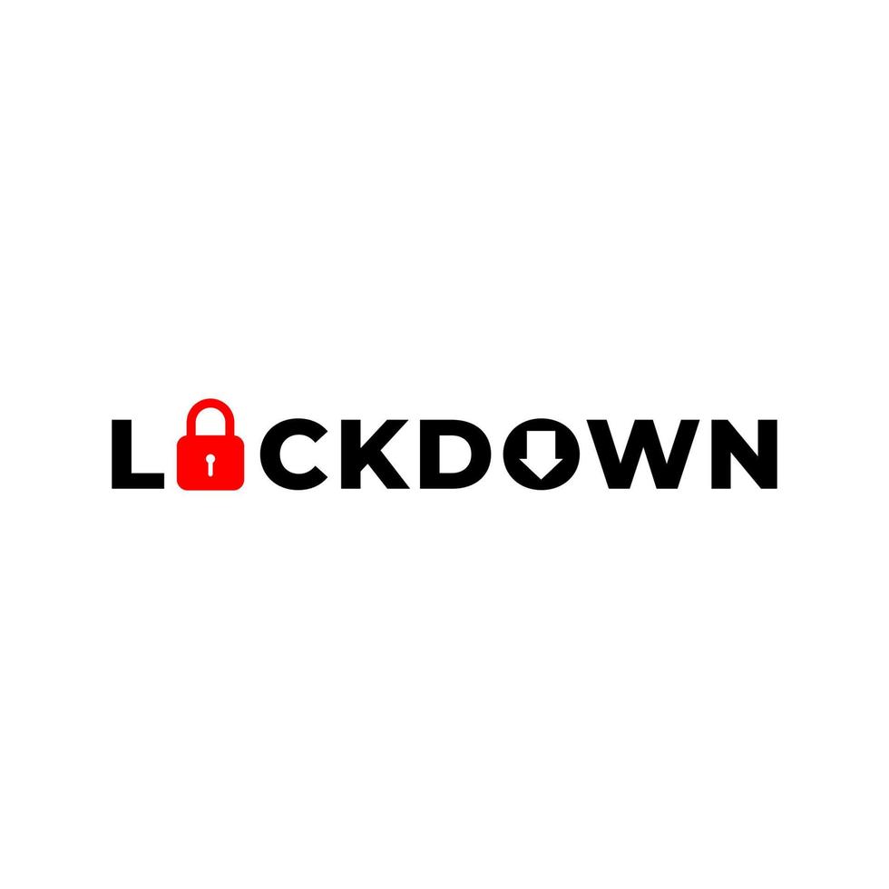 Lockdown sign illustration isolated on white background. Red padlock, down arrow shape icon. Warning logo concept. Protection design element. Lock logo template vector