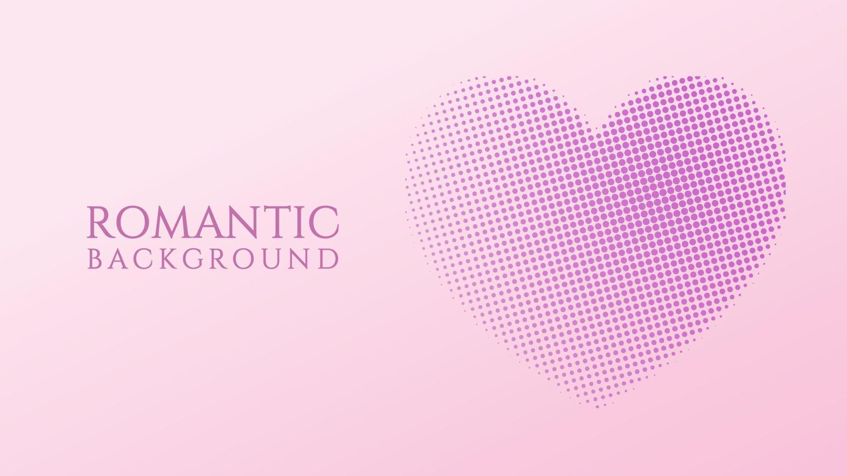 plantilla de diseño de fondo de medio tono con elemento de forma de corazón, arte pop, ilustración de patrón de puntos abstractos, textura retro, degradado violeta rosa, colores románticos, día de San Valentín, lunares, lunares vector