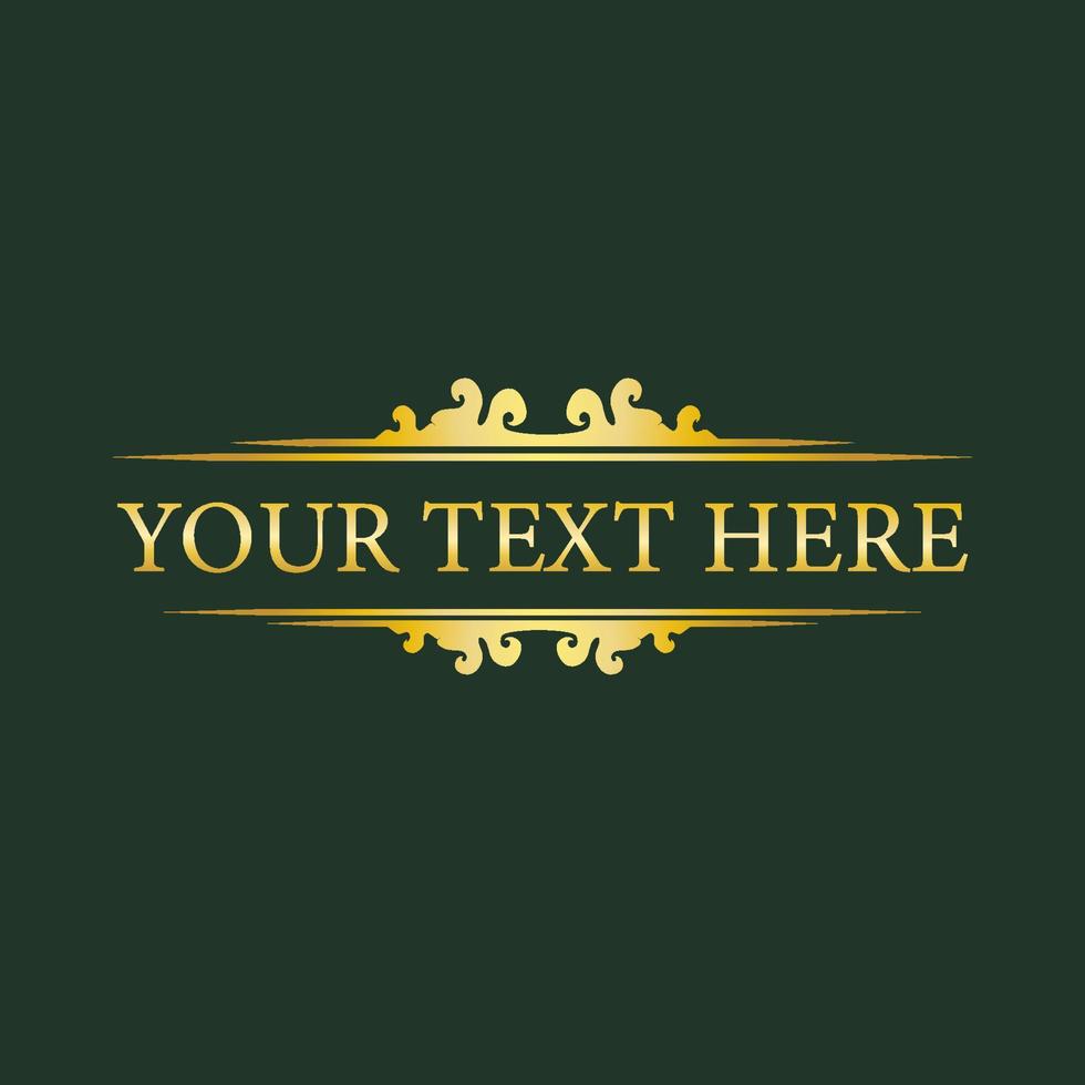 Decorative gold title frame isolated on dark green color background. Classic floral ornament. Design Element. Vector illustration.