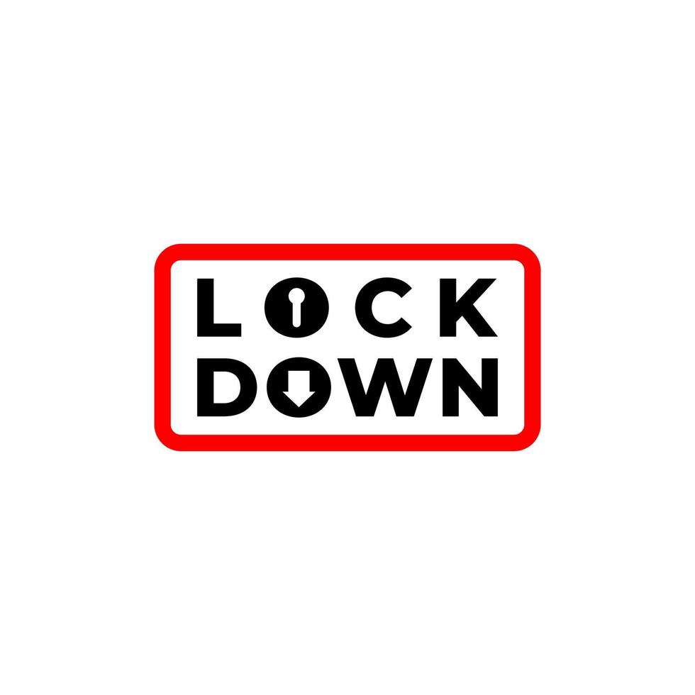 Lockdown sign illustration isolated on white background. Red rounded rectangle shape icon with keyhole and down arrow. Warning logo concept. Protection design element. vector