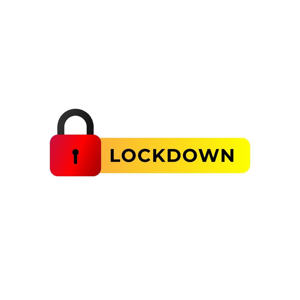 Lockdown sign illustration isolated on white background. Red padlock icon with yellow label.  Security logo concept. Protection design element. Lock logo template. vector