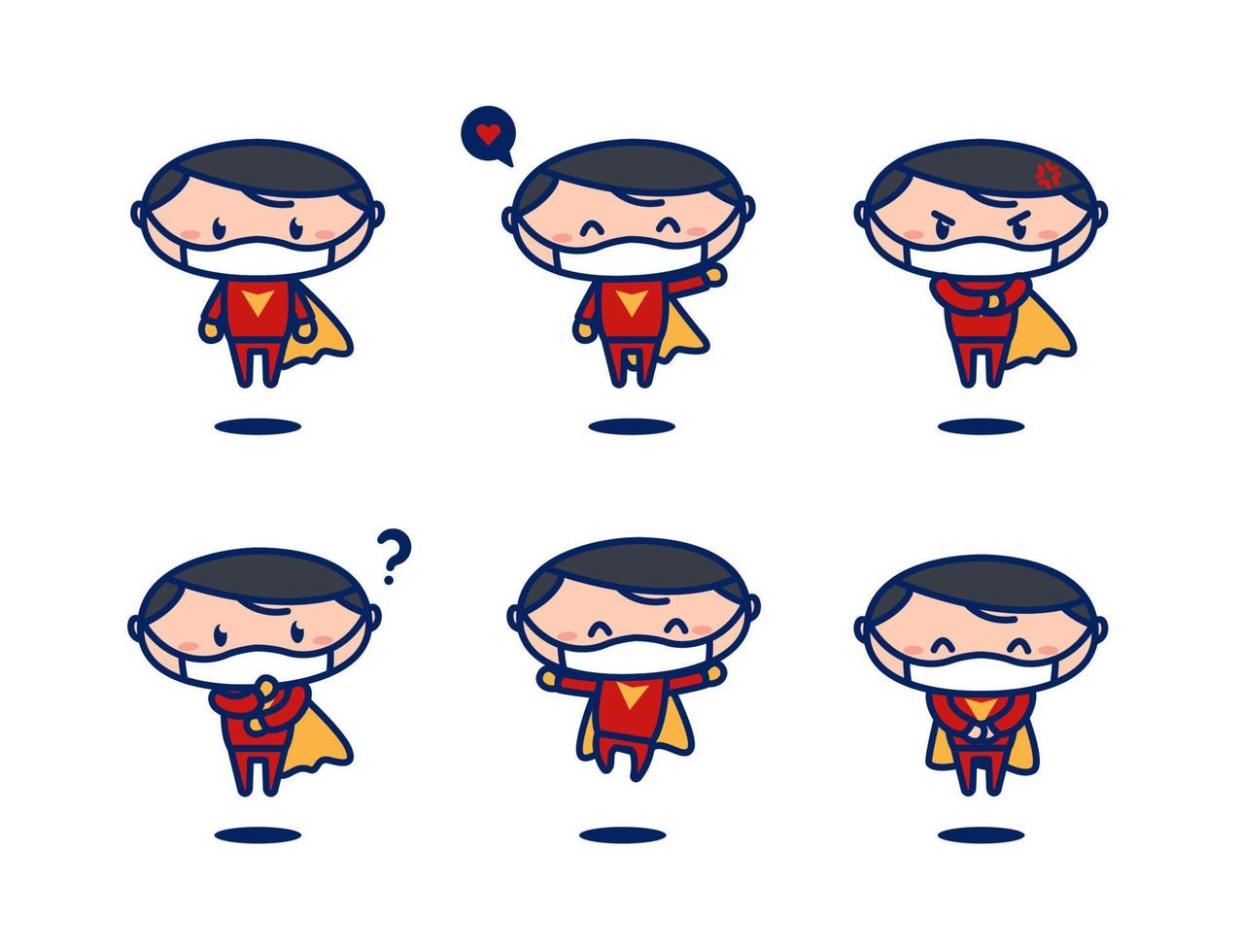 conjunto de pose de mascota de dibujos animados de superhéroe volador lindo vector