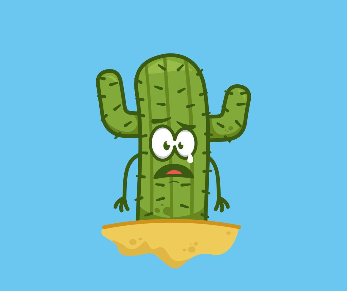 Cute cactus sad crying cartoon character mascot vector illustration