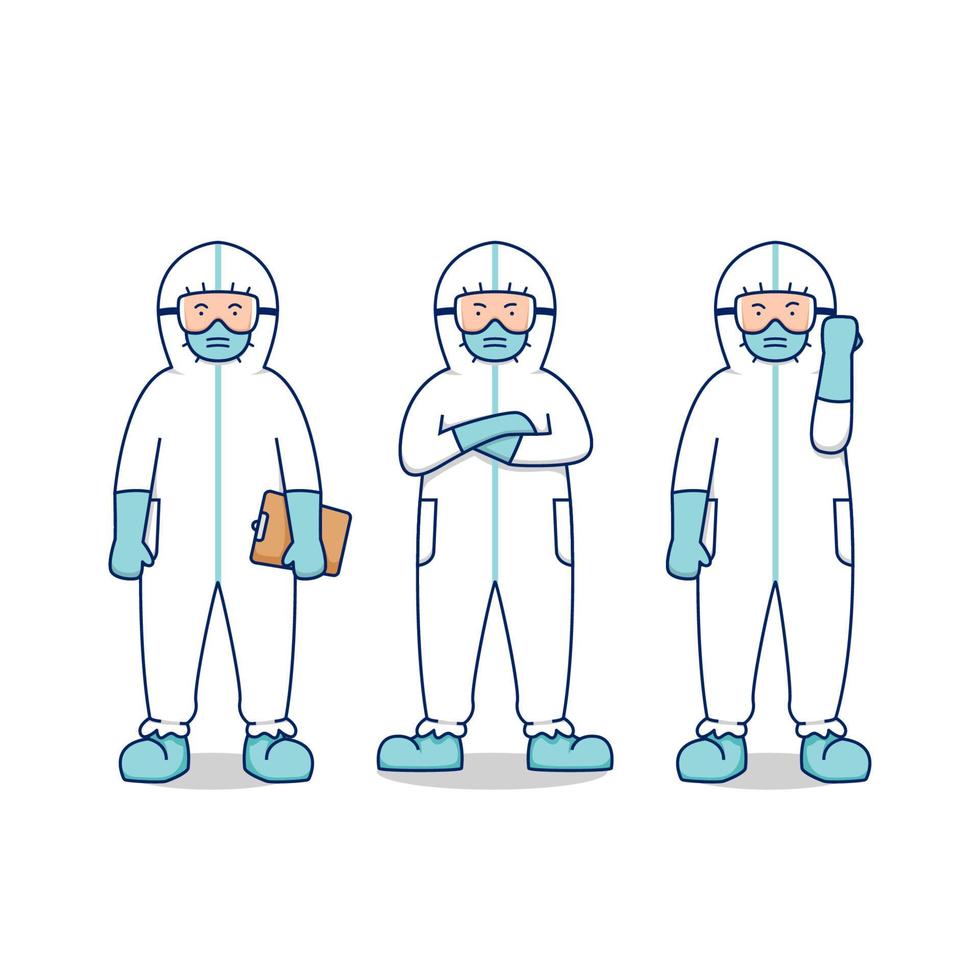 Doctor nurse medical hospital people with hazmat biohazard suit  for corona disease pandemic epidemic vector set