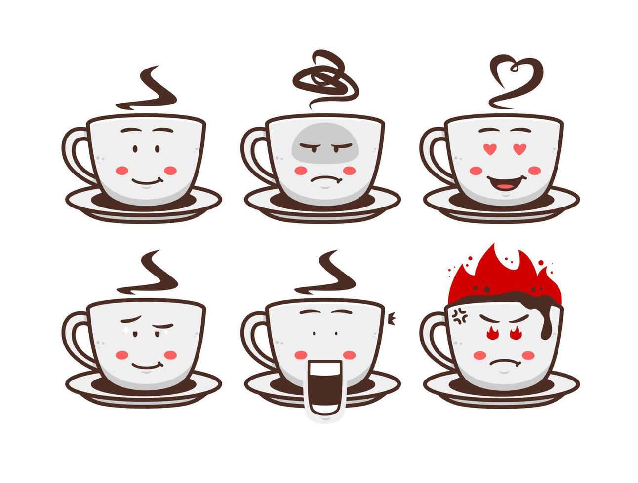 Coffee chocolate hot drink mug cup cartoon character mascot illustration set emoji with face expression vector