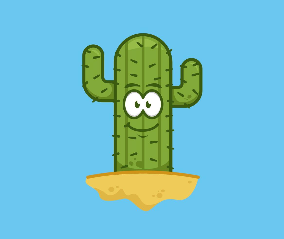 Cute cactus cartoon with smile face character mascot vector illustration