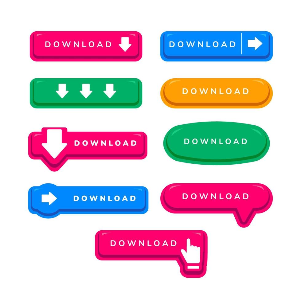 website download button collection set with download arrow and hand click action symbol vector