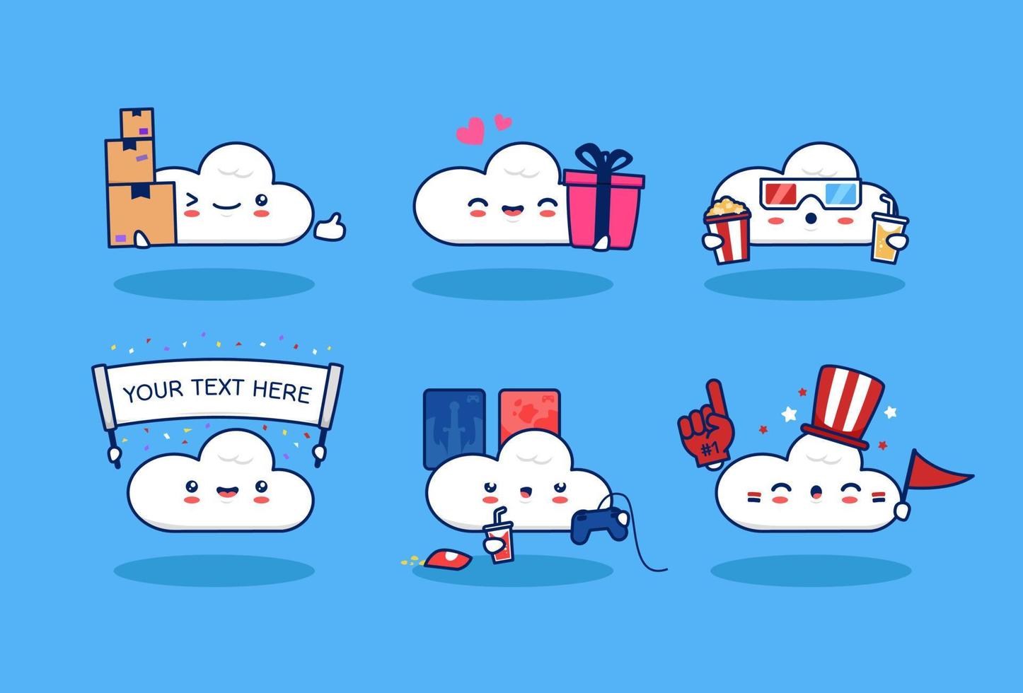 Cute cartoon cloud character mascot activity set vector illustration