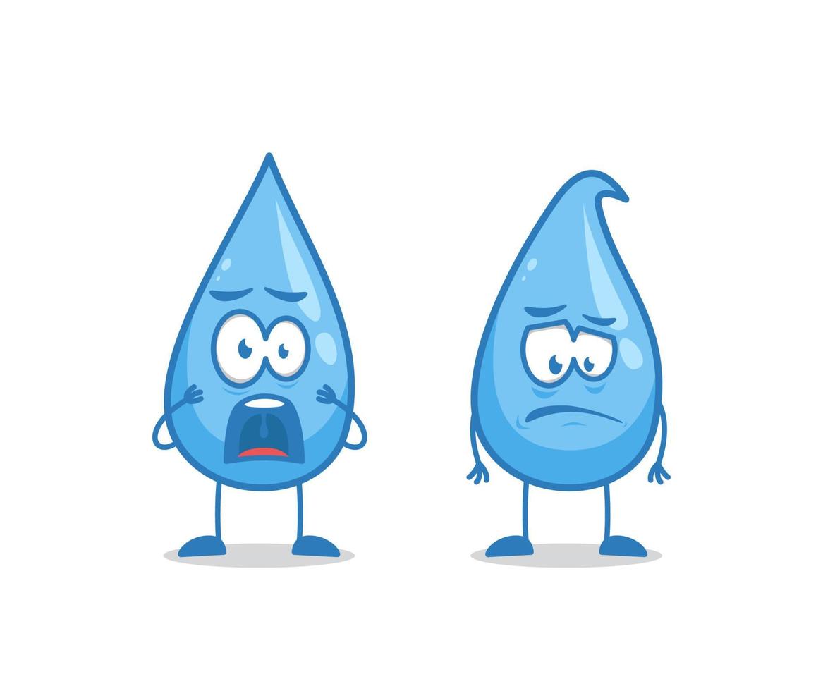 Shock afraid and disappointed water drop humanized cartoon character vector illustration mascot for world water day
