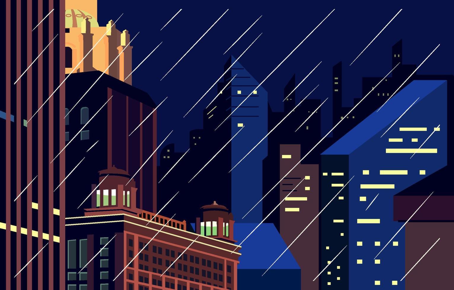 Raining Weather at Night in the City vector