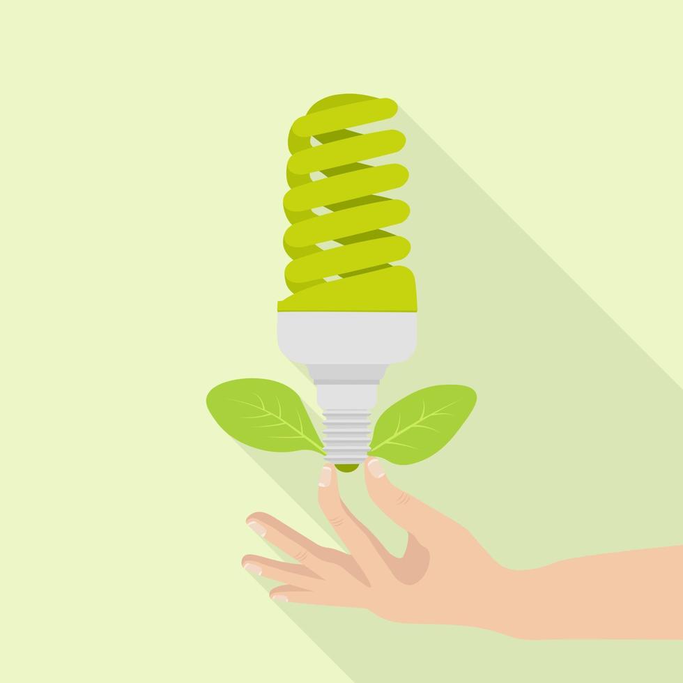 Ecology light bulb in human hand. Green energy. Vector design