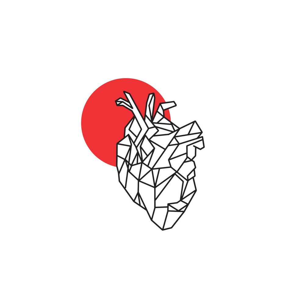 diseño de logotipo de corazón minimalista y poligonal hecho de formas geométricas y líneas rectas. vector