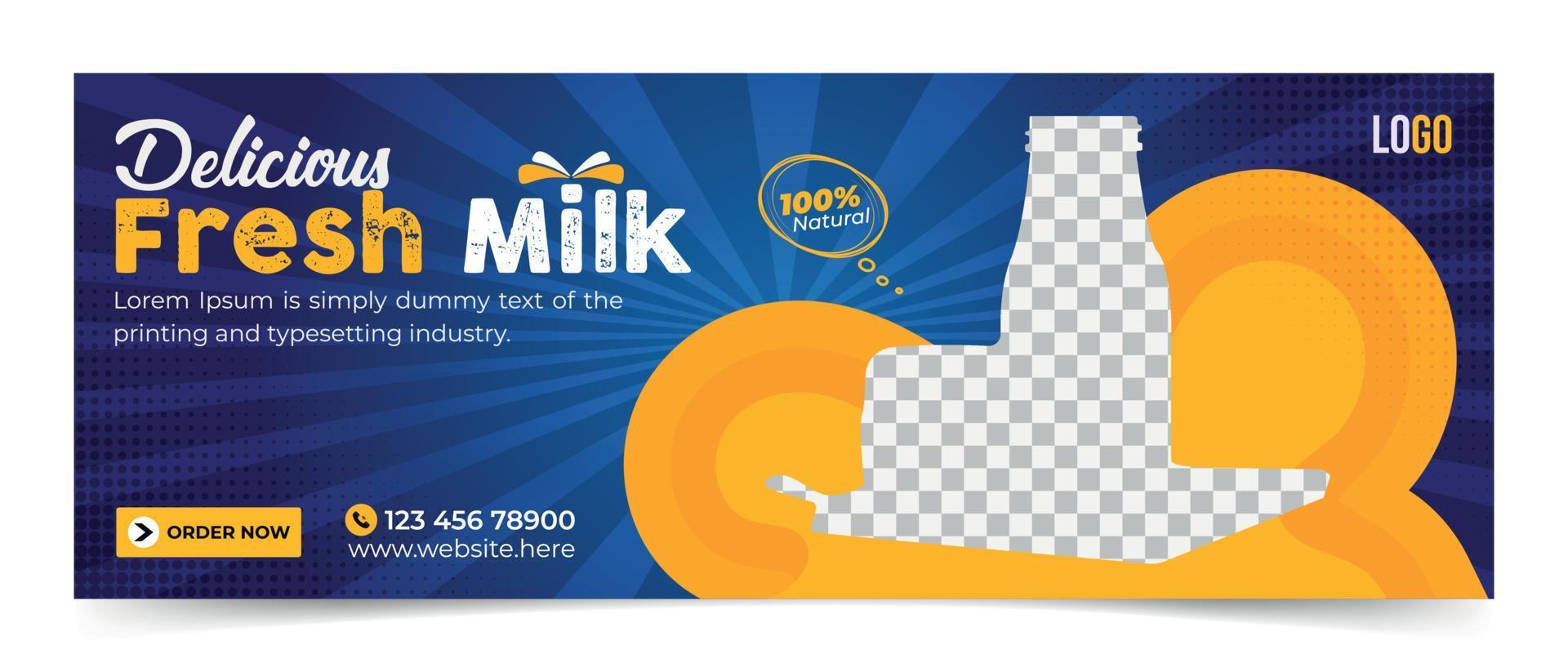 Delicious Fresh Milk social media cover and post design vector template