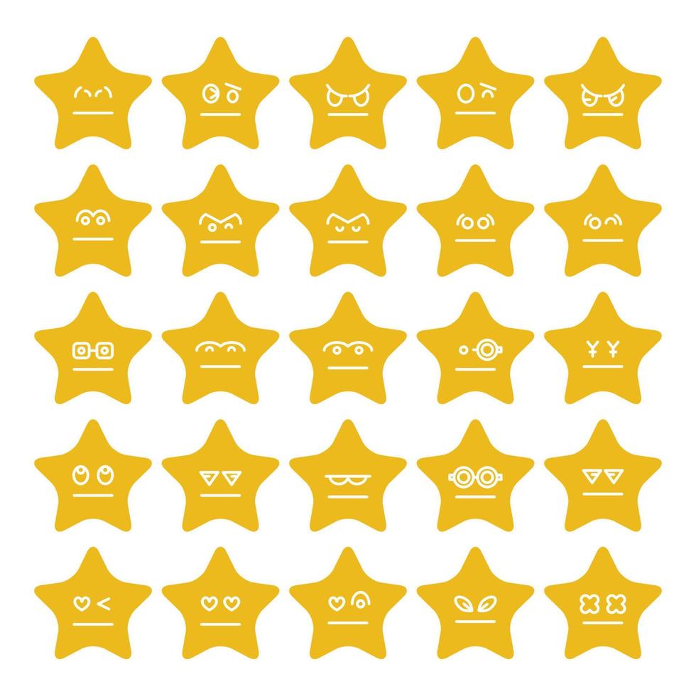 conjunto de vectores de emoticonos de estrellas nerviosas amarillas