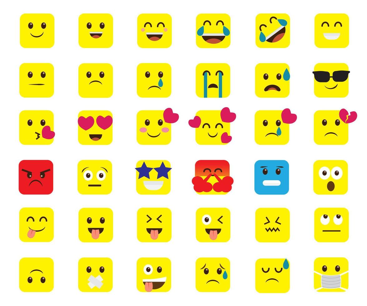 Set yellow box emoticons, icon, symbols, vector illustration.