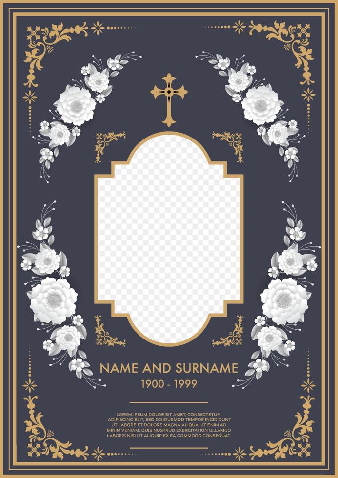 Funeral card templates with flowers paper cut vector