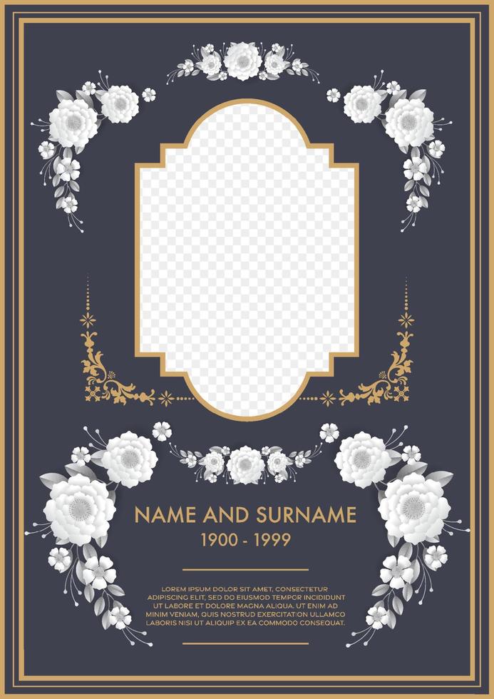 Funeral card templates with flowers paper cut vector