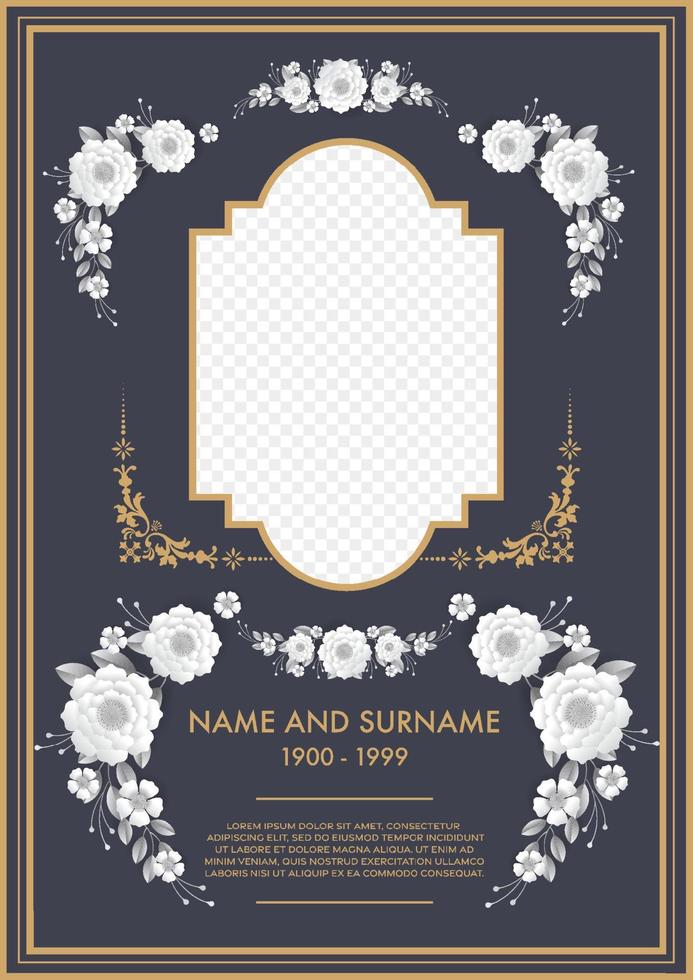 plantillas de tarjetas funerarias con flores cortadas en papel vector