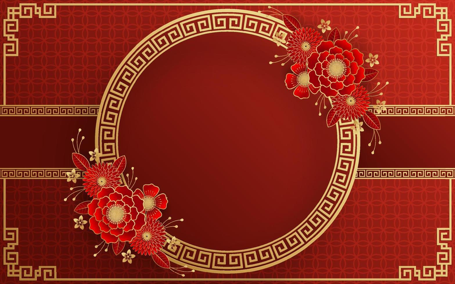 Chinese frame background red and gold color with asian elements. vector