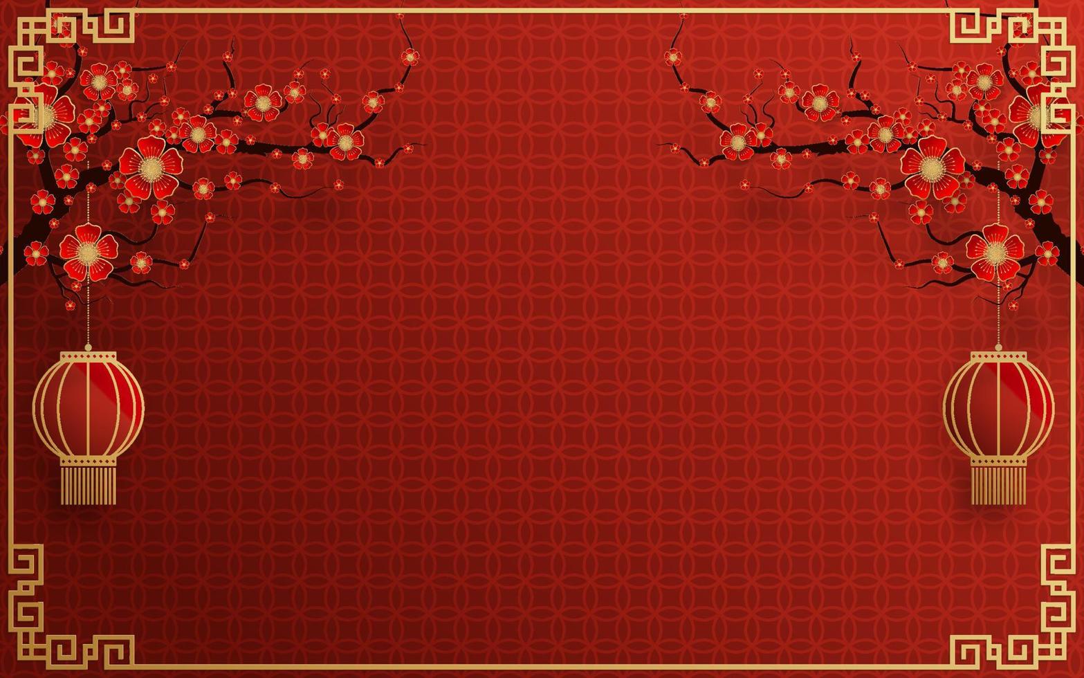 Chinese frame background red and gold color with asian elements. vector