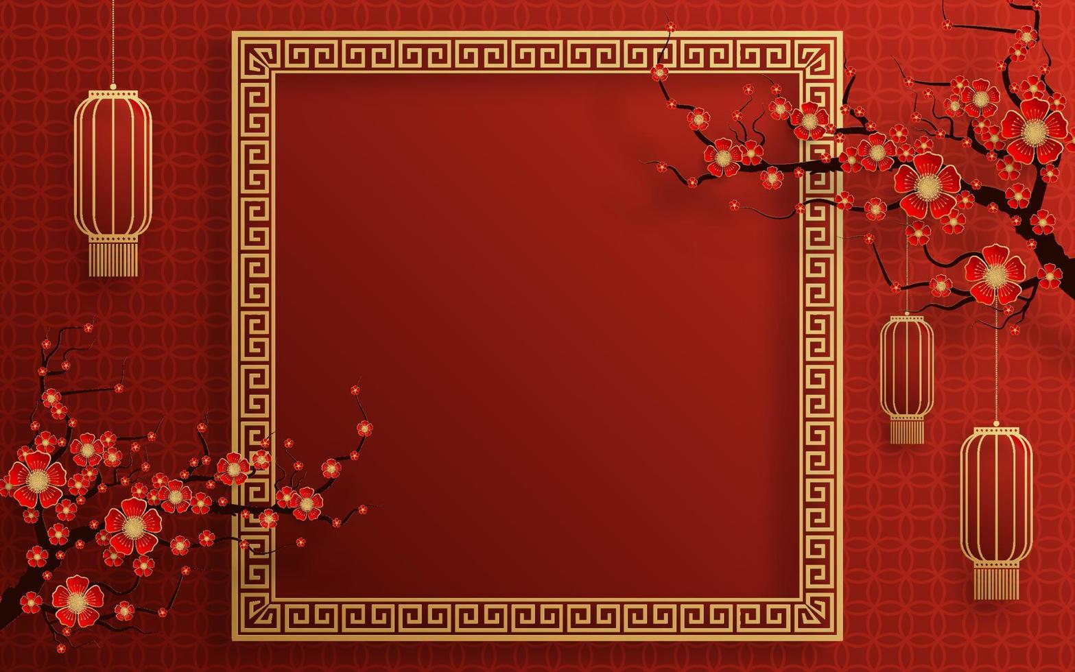 fondo de marco chino color rojo y dorado con elementos asiáticos. vector